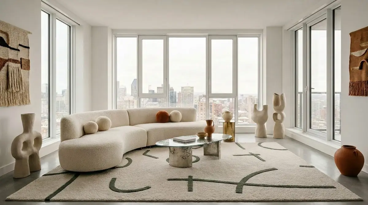 Scène lifestyle manufacturée : tapis Morrison en Condo urbain, décor seul