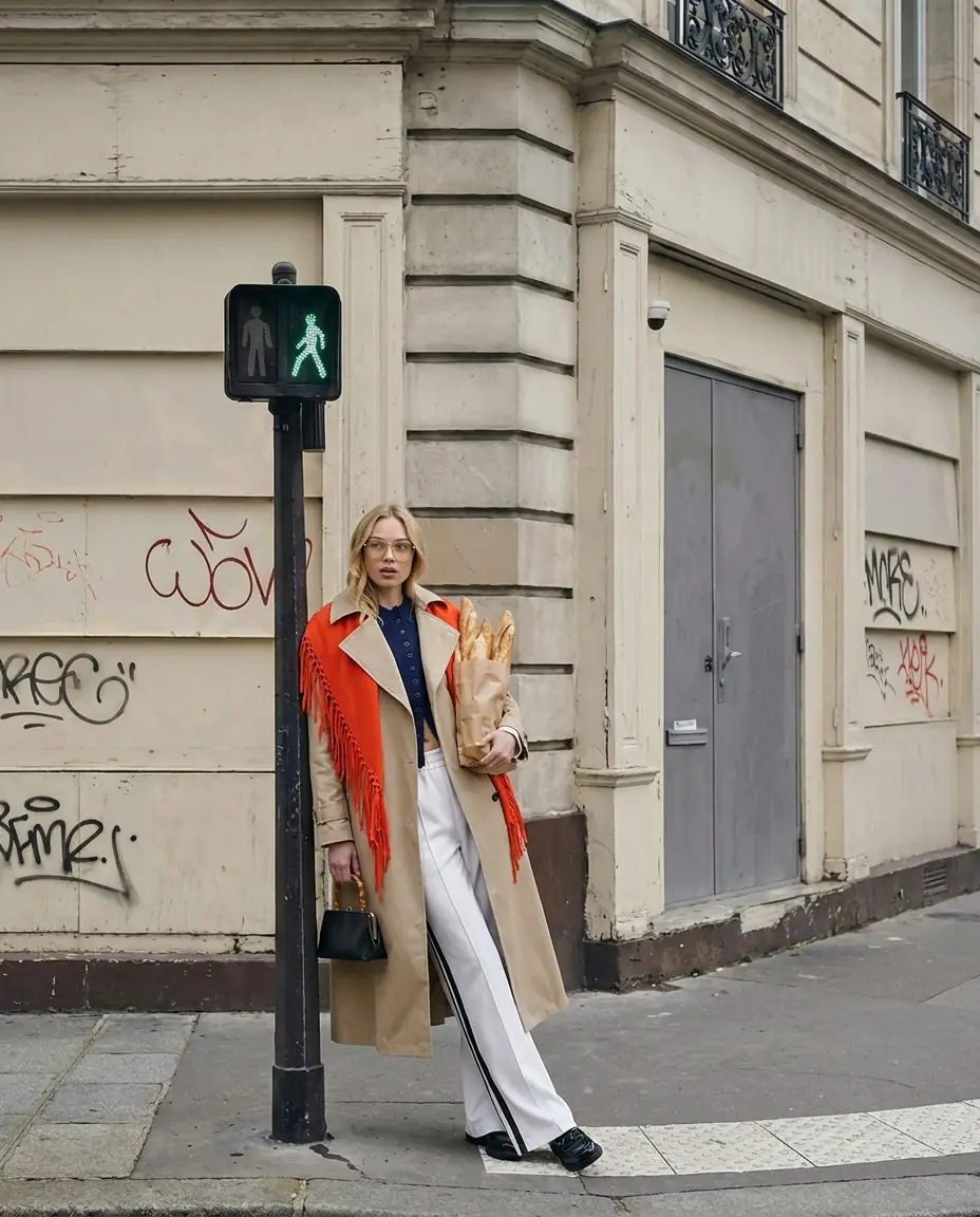 Série livrée, look casual assis sur des marches